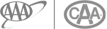 The image shows logos: one for AAA featuring a globe and orbit graphic, and the other for CAA with stylized letters inside an oval.