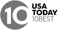 The image is a logo featuring the text "USA TODAY 10BEST" with the number "10" in a circle.