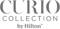 The image displays a logo with the text "Curio Collection by Hilton" styled in dark gray font.